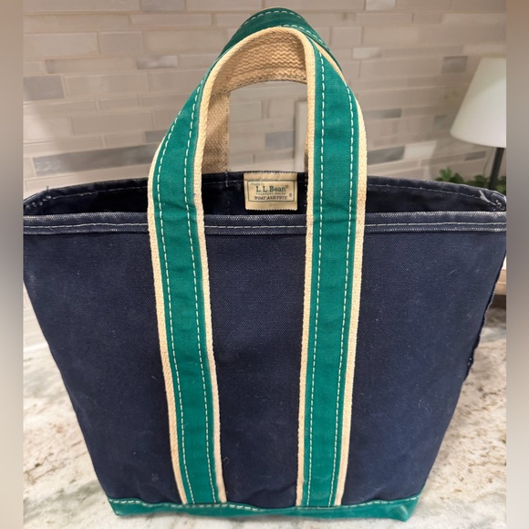 L.L. Bean Handbags - RARE Vintage LL Bean Boat & Tote Bag 80s Sawtooth Green & Navy Blue USA Rare!